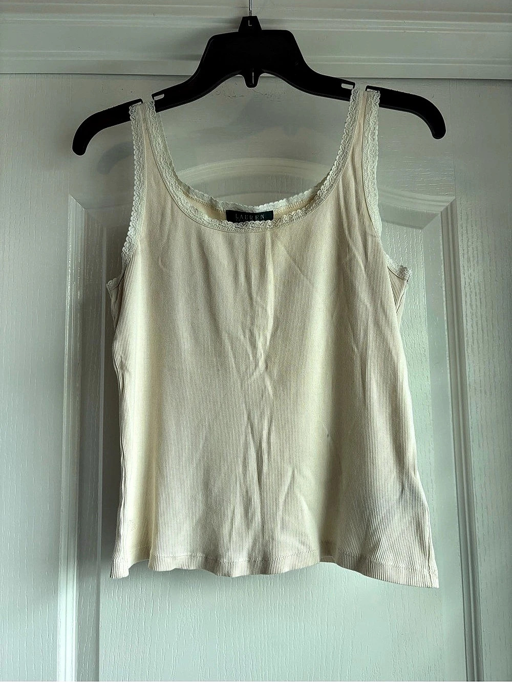 Lauren Ralph Lauren Ribbed Tank Top in Cream Small